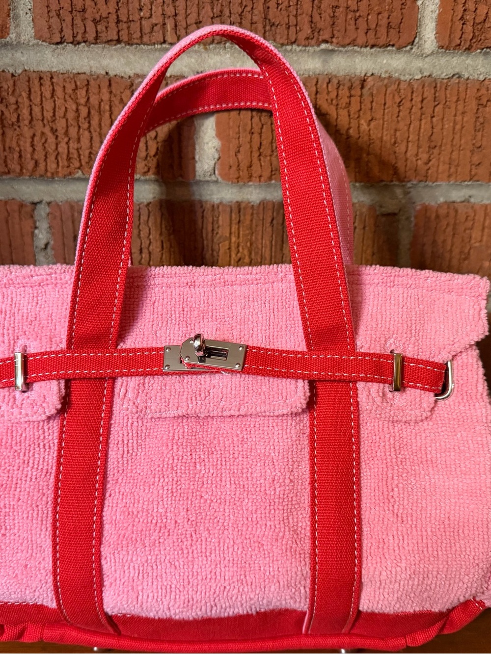 NEW Viral Sunwin Boatkin Small Tote Pink Terry/Red Canvas Handles Beach